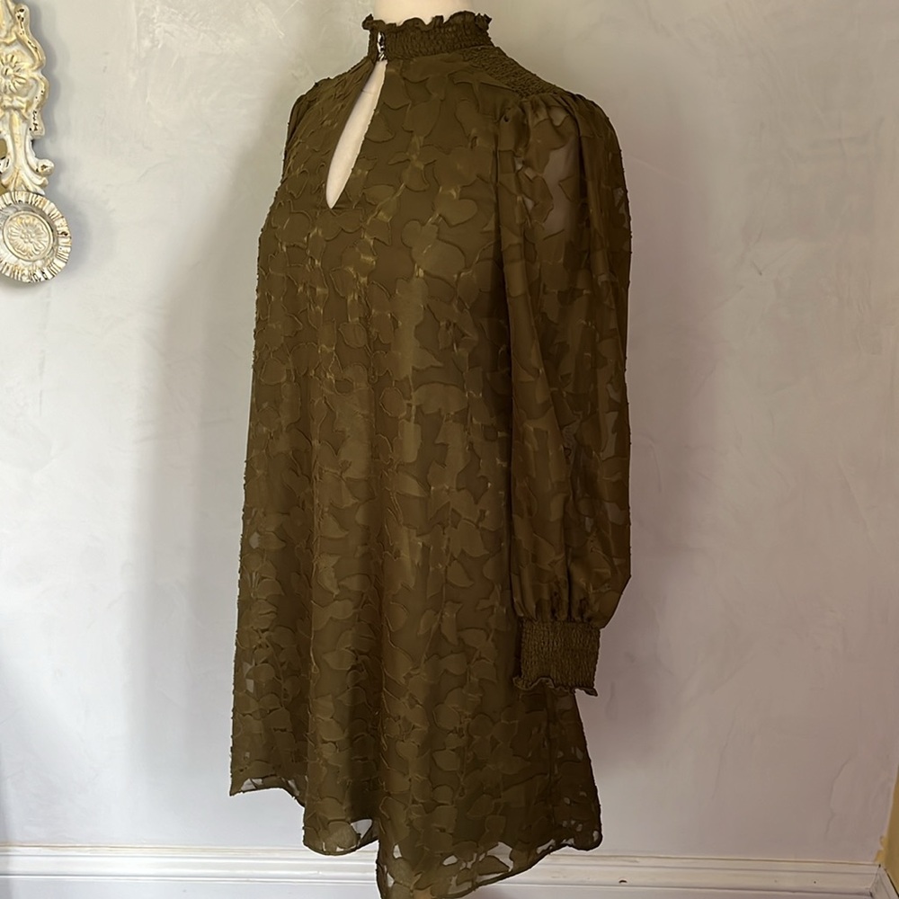 Tommy Hilfiger Army green pullover floral chiffon dress w/long sleeves Size 2 - Picture 5 of 14